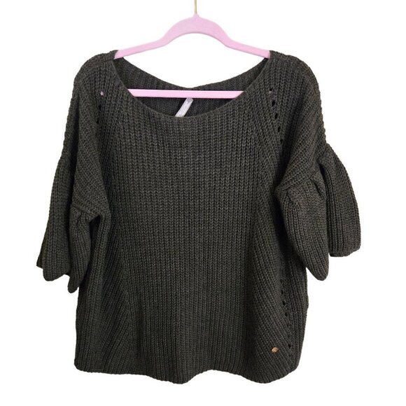 Fly Girl Italian Made Alpaca Blend Olive Green Bell Short Sleeve Sweater Size M - Picture 1 of 8